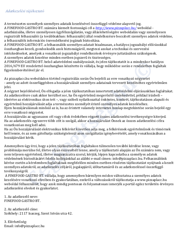 Adatkezelési tájékoztató 1. oldal Adatkezelési tájékoztató 1. oldal