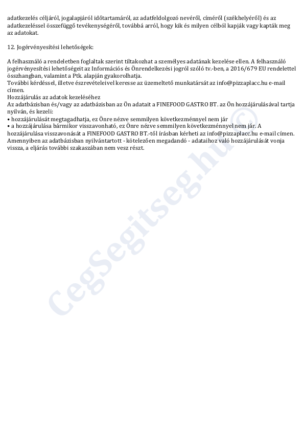 Adatkezelési tájékoztató 4. oldal Adatkezelési tájékoztató 4. oldal